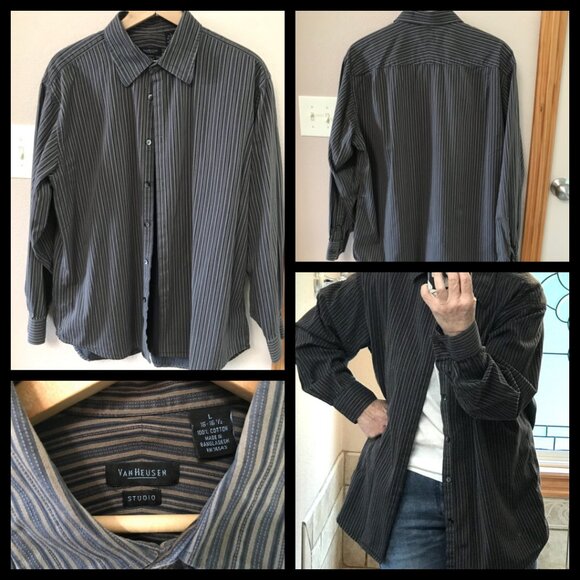 Van Heusen Men’s Shirt: Vintage Button-Down Long Sleeves Brown Stripes, Size L - Picture 9 of 9